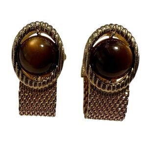 Vintage Executive Tiger Eye Cufflinks 1970's Goldtone
